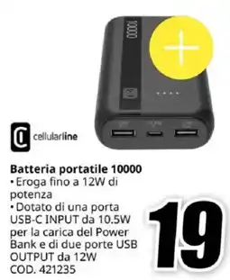 MediaWorld cellularline Batteria portatile 10000 offerta