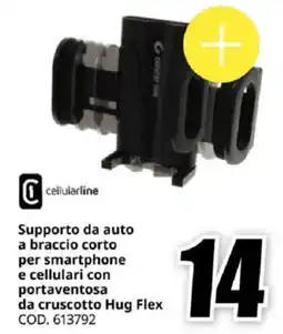 MediaWorld Supporto da auto a braccio corto per smartphone e cellulari con portaventosa da cruscotto Hug Flex offerta