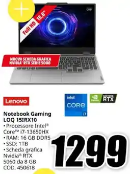 MediaWorld Lenovo Notebook Gaming LOQ 15IRX10 offerta