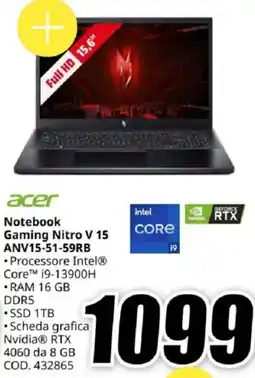 MediaWorld acer Notebook Gaming Nitro V 15 ANV15-51-59RB offerta