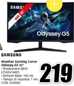 MediaWorld SAMSUNG Monitor Gaming Curvo Odissey G5 32" offerta