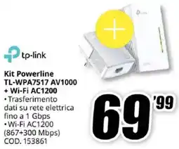 MediaWorld tp-link Kit Powerline TL-WPA7517 AV1000 + Wi-Fi AC1200 offerta