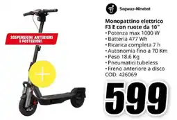 MediaWorld Monopattino elettrico F3 E con ruote da 10" offerta