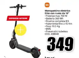 MediaWorld Monopattino elettrico Elite con ruote da 10″ offerta