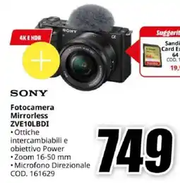 MediaWorld SONY Fotocamera Mirrorless ZVE10LBDI offerta