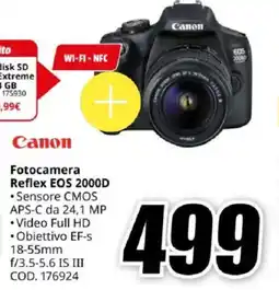 MediaWorld Canon Fotocamera Reflex EOS 2000D offerta