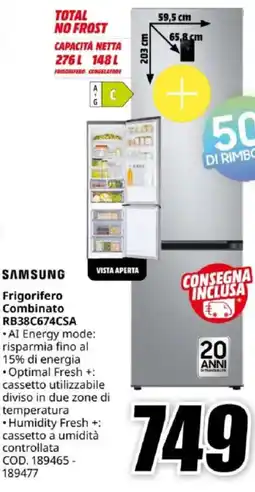 MediaWorld SAMSUNG Frigorifero Combinato RB38C674CSA offerta