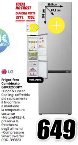 MediaWorld LG Frigorifero Combinato GBV3200DPY offerta