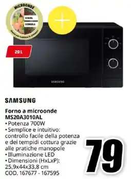 MediaWorld SAMSUNG Forno a microonde MS20A3010AL offerta