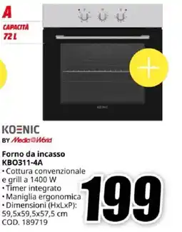 MediaWorld KOENIC Forno da incasso KB0311-4A offerta