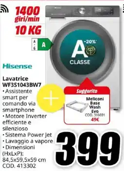 MediaWorld Hisense Lavatrice WF3S1043BW7 offerta
