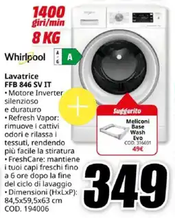 MediaWorld Whirlpool Lavatrice FFB 846 SV IT offerta