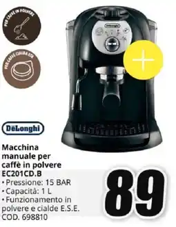 MediaWorld DeLonghi Macchina manuale per caffè in polvere EC201CD.B offerta