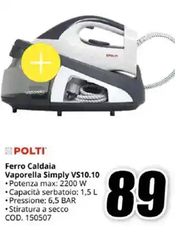 MediaWorld POLTI Ferro Caldaia Vaporella Simply VS10.10 offerta