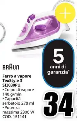 MediaWorld BRAUN Ferro a vapore TexStyle 3 SI3030PU offerta