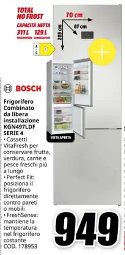 MediaWorld BOSCH Frigorifero Combinato da libera installazione KGN497LDF SERIE 4 offerta