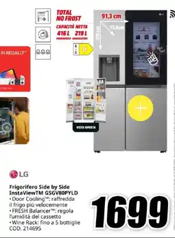 MediaWorld LG Frigorifero Side by Side InstaViewTM GSGV80PYLD offerta
