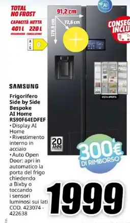 MediaWorld SAMSUNG Frigorifero Side by Side Bespoke AI Home RS90F64EDFEF offerta