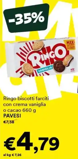 Unes Ringo biscotti farciti con crema vaniglia o cacao PAVESI offerta