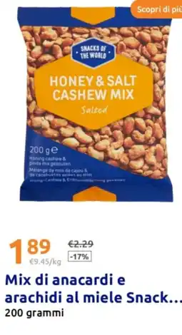 Action Mix di anacardi e arachidi al miele Snack 200 grammi offerta