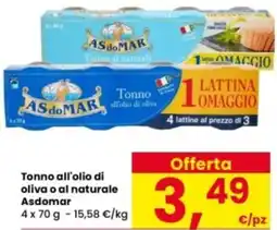 Interspar Tonno all'olio di oliva oliva o al naturale Asdomar offerta