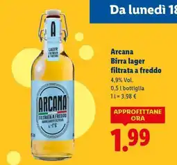 Lidl Arcana Birra lager filtrata a freddo offerta