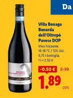 Lidl Villa Bonaga Bonarda dell'Oltrepò Pavese DOP offerta