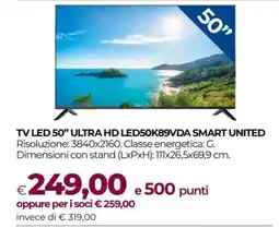 Coop TV LED 50” ULTRA HD LED50K89VDA SMART UNITED offerta