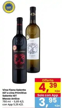 Interspar Vino Fiano Salento IGT o vino Primitivo Salento IGT Masso Antico offerta