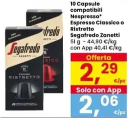 Interspar 10 Capsule compatibili Nespresso Espresso Classico o Ristretto Segafredo Zanetti offerta