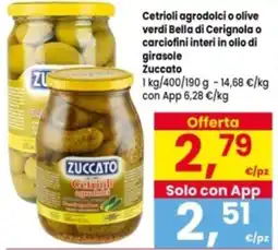 Interspar Cetrioli agrodolci o olive verdi Bella di Cerignola o carciofini interi in olio di girasole Zuccato offerta