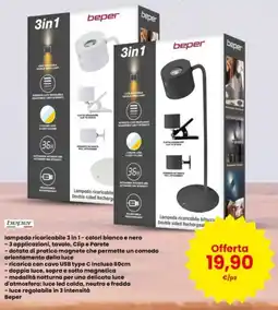 Interspar beper lampada ricaricabile 3 in 1 - colori bianco e nero offerta