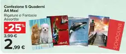 Carrefour Confezione 5 Quaderni A4 Maxi offerta