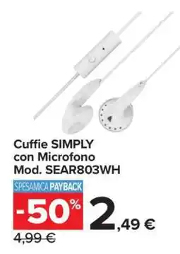 Carrefour Cuffie SIMPLY con Microfono Mod. SEAR803WH offerta