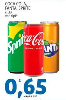 Sidis COCA COLA, FANTA, SPRITE vari tipi offerta