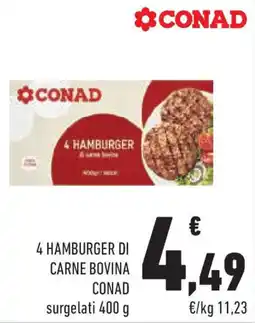 Conad Superstore 4 hamburger di carne bovina CONAD offerta
