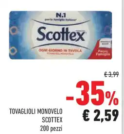 Conad Superstore Tovaglioli monovelo SCOTTEX 200 pezzi offerta