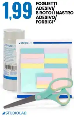 Eurospin Foglietti adesivi/ 8 rotoli nastro adesivo forbici STUDIOLAB offerta