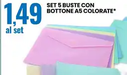 Eurospin Set 5 buste con bottone a5 colorate offerta