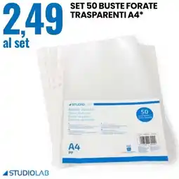 Eurospin Set 50 buste forate trasparenti A4 STUDIOLAB offerta