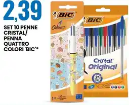 Eurospin Set 10 penne cristal/ penna quattro colori 'BIC' offerta