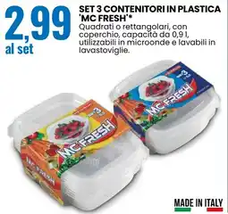 Eurospin Set 3 contenitori in plastica MC FRESH offerta