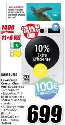 MediaWorld SAMSUNG Lavasciuga Crystal Clean WD11DG5B15BE offerta