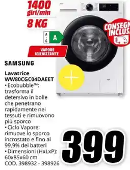 MediaWorld SAMSUNG Lavatrice WW80CGC04DAEET offerta