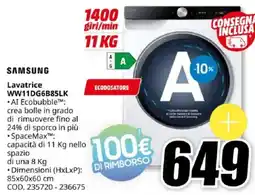 MediaWorld SAMSUNG Lavatrice WW11DG6B85LK offerta