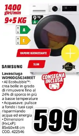 MediaWorld SAMSUNG Lavasciuga WD90DG5G34BEET offerta