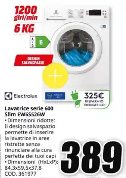 MediaWorld Electrolux Lavatrice serie 600 Slim EW6S526W offerta