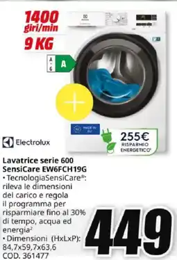 MediaWorld Electrolux Lavatrice serie 600 SensiCare EW6FCH19G offerta