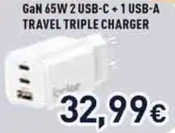 Unieuro GaN 65W 2 USB-C + 1 USB-A TRAVEL TRIPLE CHARGER offerta