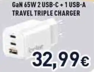 Unieuro GaN 65W 2 USB-C + 1 USB-A TRAVEL TRIPLE CHARGER offerta